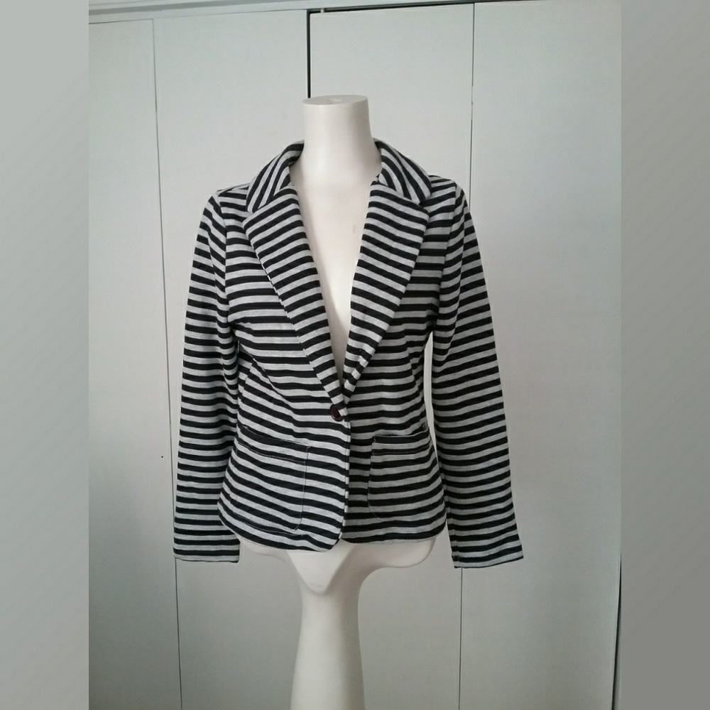 Feathers Black and Gray Stripe Knit Blazer